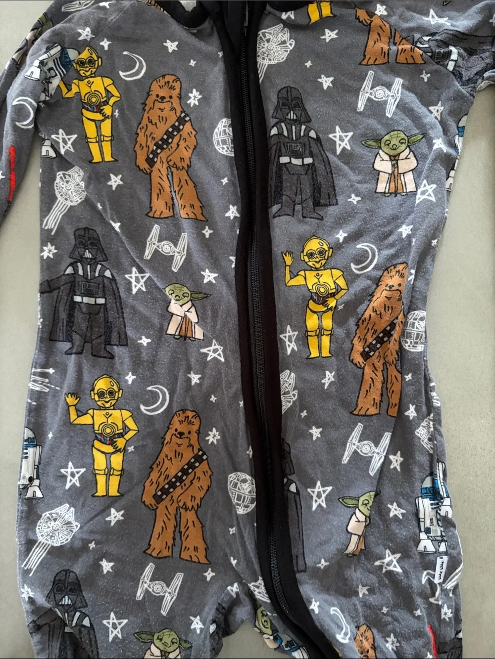Little Sleepies Gray Star Wars Footed One-Piece Pajama with Black Trim